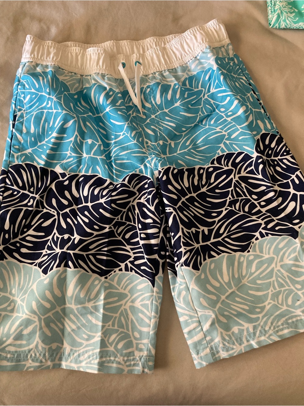 GAP Boys Blue and Navy Leaf Print Swim Trunks